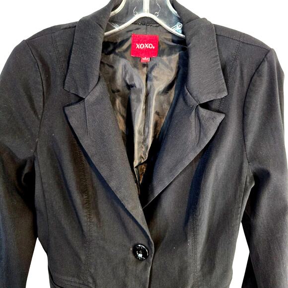 XOXO Women's Blazer Large L Black  Misses Size 12 14 Coat Jacket Button - Picture 2 of 8